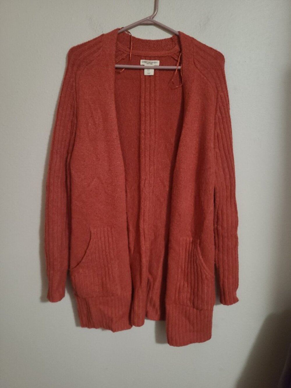Christian Siriano Women's S Open Cardigan Chunky Ribbed Knit Cotton/Acrylic 33"L
